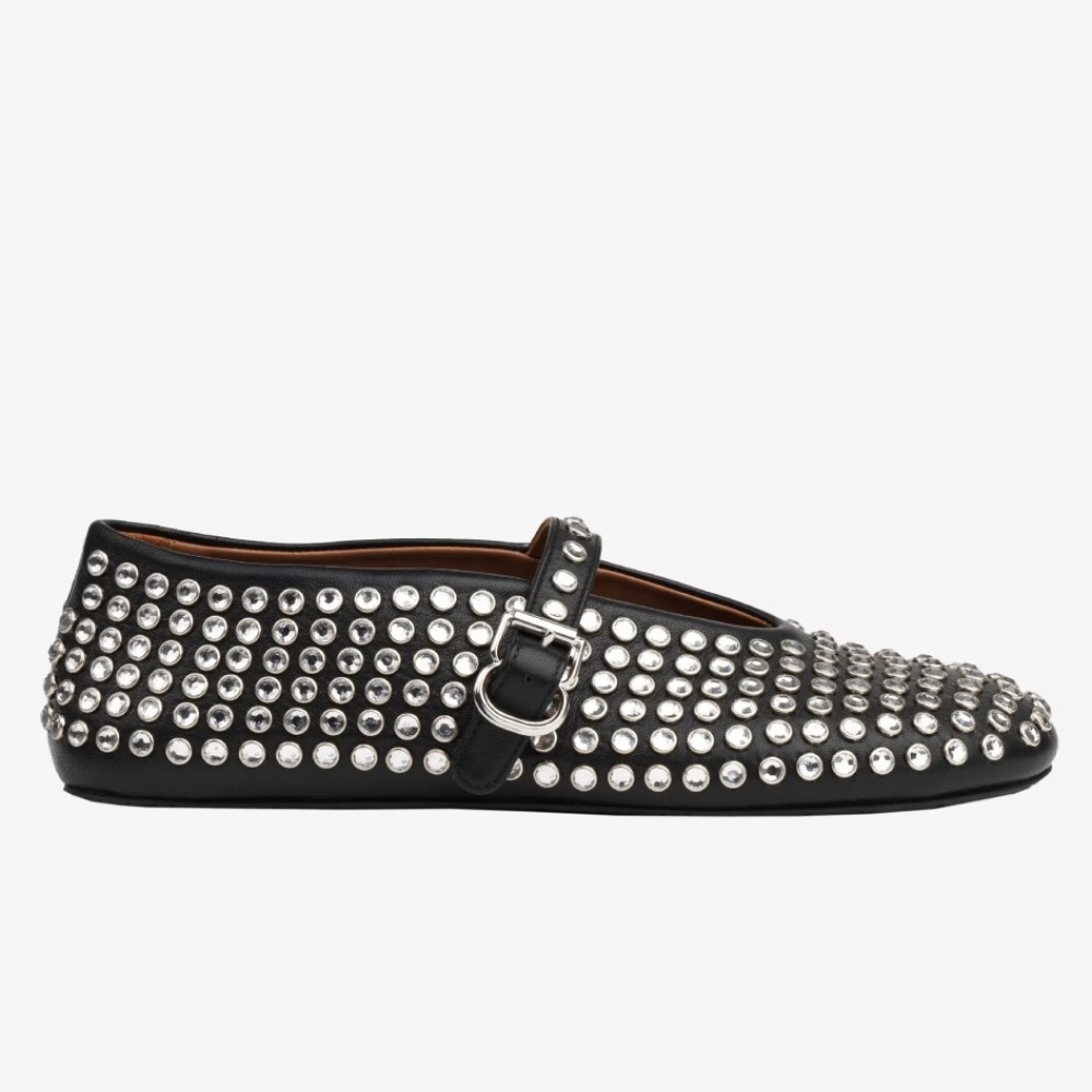 Alaia Ballet Flats in Black Lambskin with Strass TDSS12001