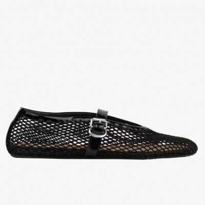 Alaia Ballet Flats in Black Mesh with Patent Leather TDSS12003