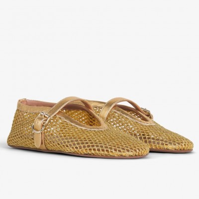 Alaia Ballet Flats in Gold Mesh with Metallic Leather TDSS12005