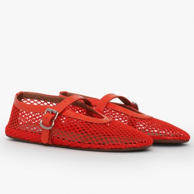 Alaia Ballet Flats in Red Mesh with Patent Leather TDSS12006