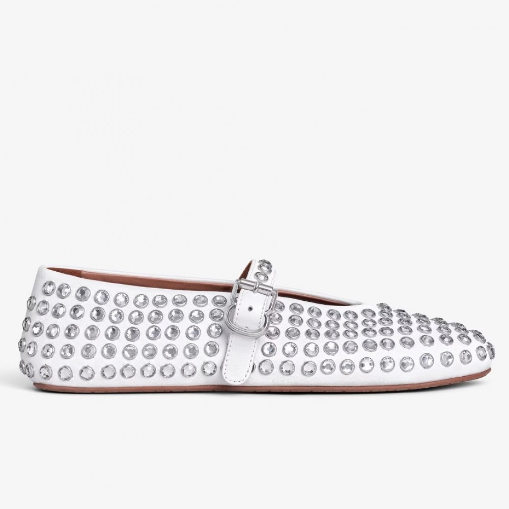 Alaia Ballet Flats in White Lambskin with Strass TDSS12007