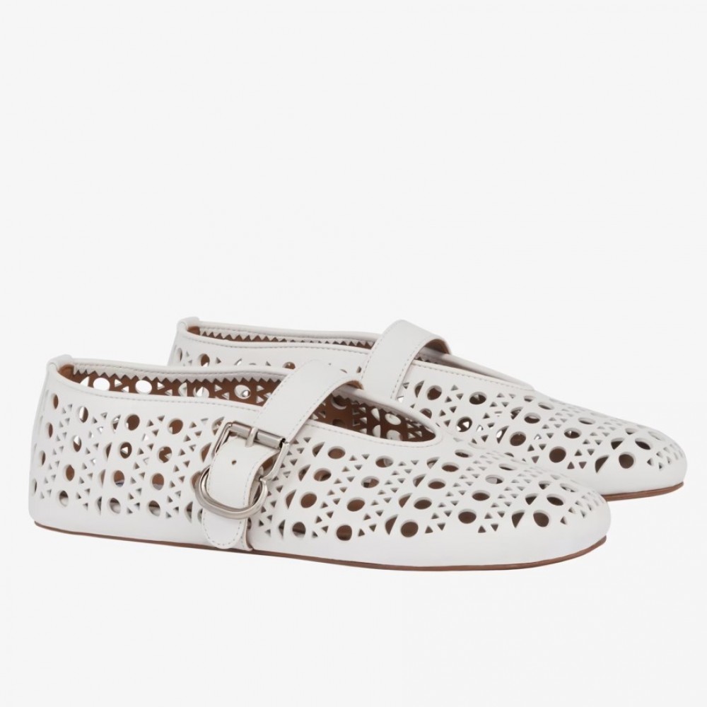 Alaia Ballet Flats in White Vienne Lambskin TDSS12008