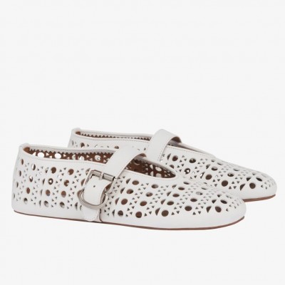 Alaia Ballet Flats in White Vienne Lambskin TDSS12008