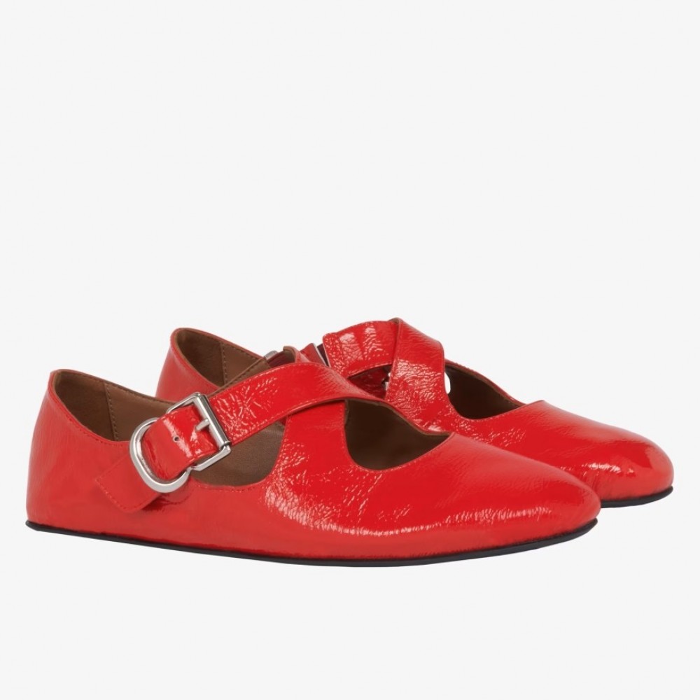 Alaia Criss Cross Ballet Flats in Red Leather TDSS12010