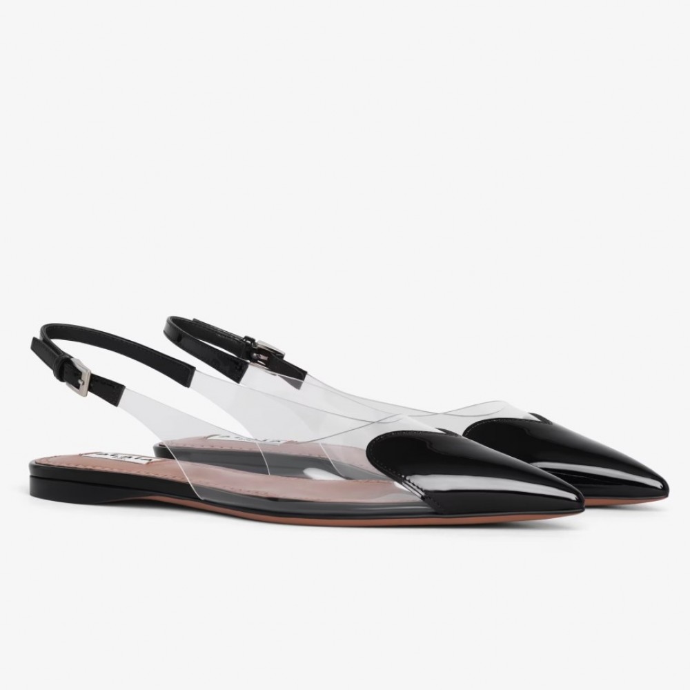 Alaia Le Coeur Slingback Flats in Black Patent Calfskin TDSS12011