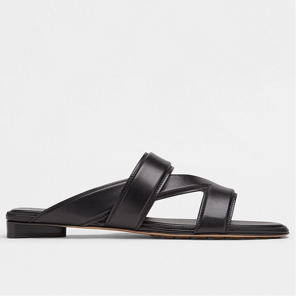 Bottega Veneta Band Slides In Black Lambskin TDSS12090