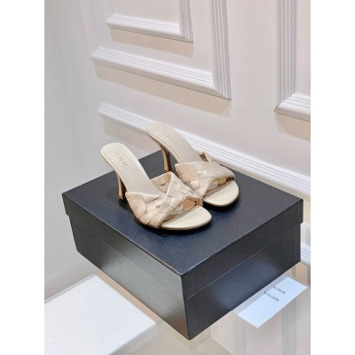 Bottega Veneta Blink Mules 80mm in Beige Intrecciato Lambskin TDSS12093