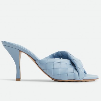 Bottega Veneta Blink Mules 80mm in Blue Intrecciato Lambskin TDSS12095