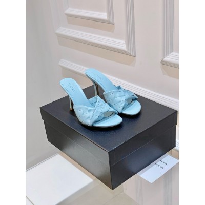 Bottega Veneta Blink Mules 80mm in Blue Intrecciato Lambskin TDSS12095