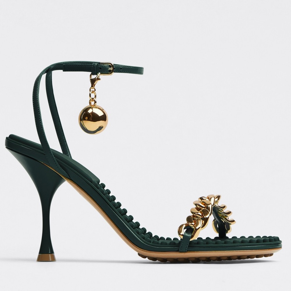 Bottega Veneta Dot Sandals with Chain Straps In Inkwell Lambskin TDSS12129