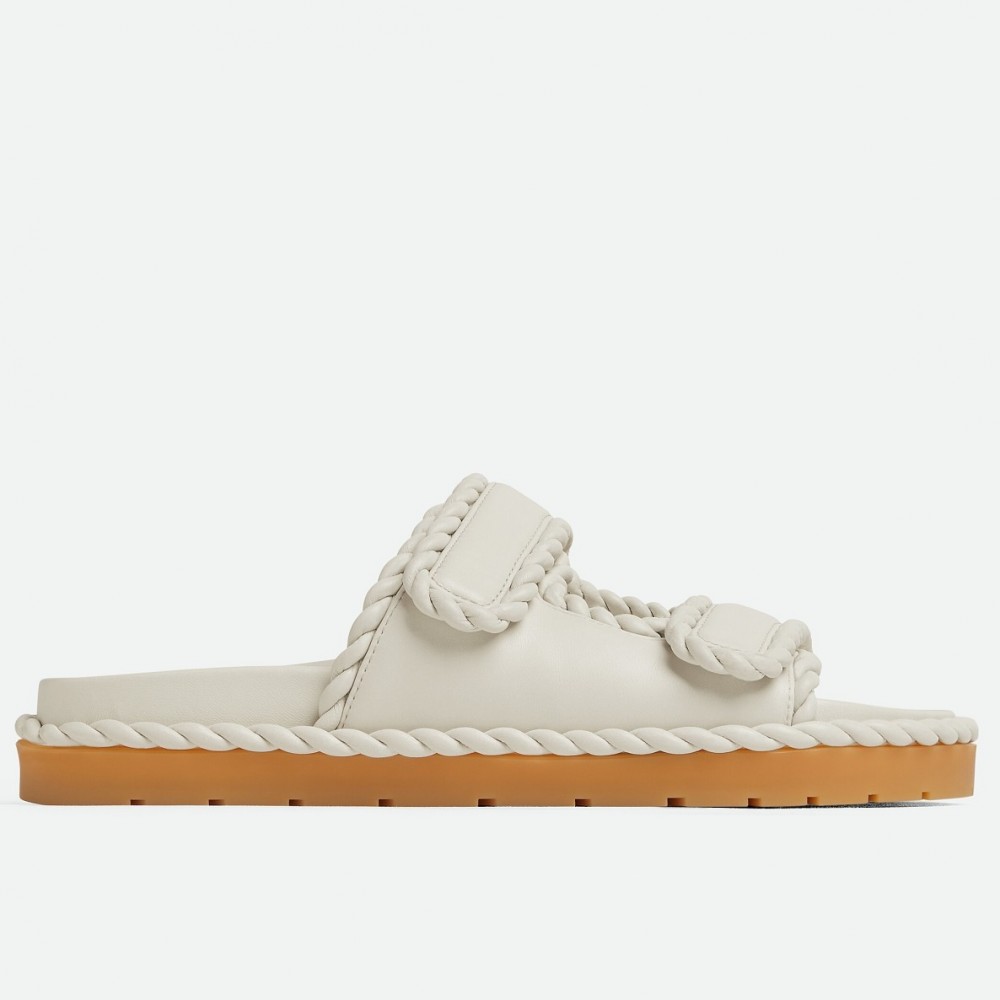 Bottega Veneta Jack Flat Slides in White Lambskin TDSS12147