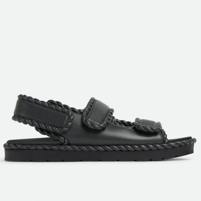 Bottega Veneta Jack Flat Slingback Sandals in Black Lambskin TDSS12150