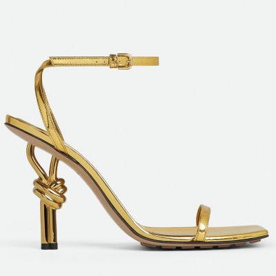 Bottega Veneta Knot Sandals 90mm in Gold Leather TDSS12163