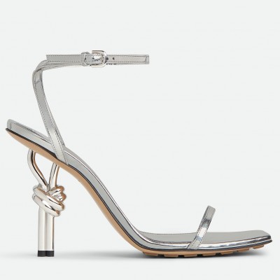 Bottega Veneta Knot Sandals 90mm in Silver Leather TDSS12164