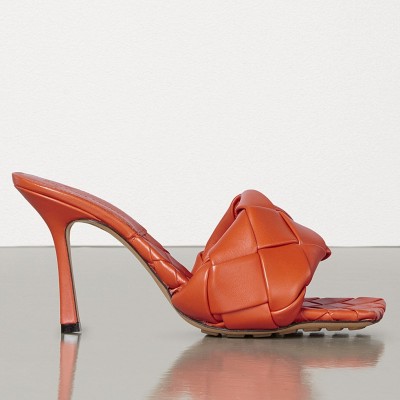 Bottega Veneta Lido Sandals In Orange Intrecciato Leather TDSS12174