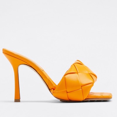 Bottega Veneta Lido Sandals In Tangerine Intreccio Leather TDSS12176