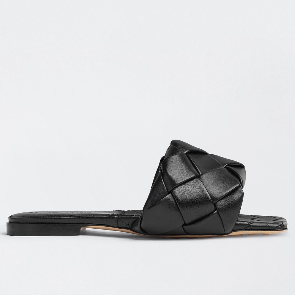 Bottega Veneta Lido Slides In Black Intreccio Lambskin TDSS12179