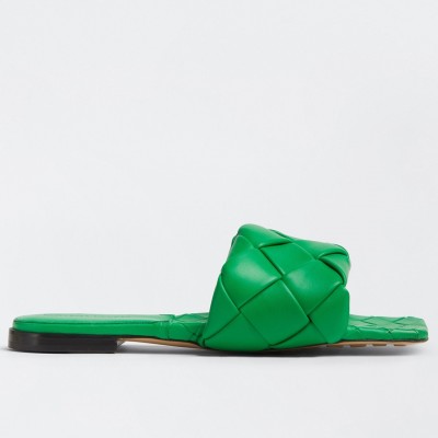 Bottega Veneta Lido Slides In Green Intreccio Lambskin TDSS12180