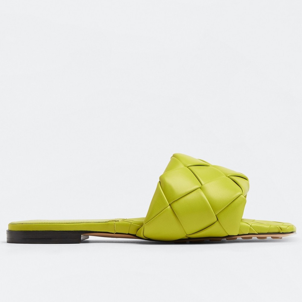 Bottega Veneta Lido Slides In Kiwi Intreccio Lambskin TDSS12181