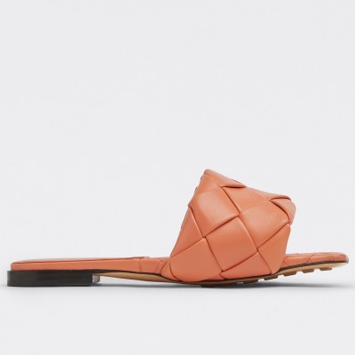 Bottega Veneta Lido Slides In Orange Intreccio Lambskin TDSS12183