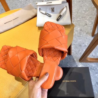 Bottega Veneta Lido Slides In Orange Intreccio Lambskin TDSS12183