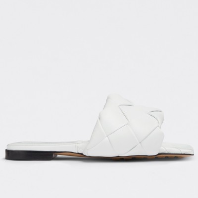 Bottega Veneta Lido Slides In White Intreccio Lambskin TDSS12184