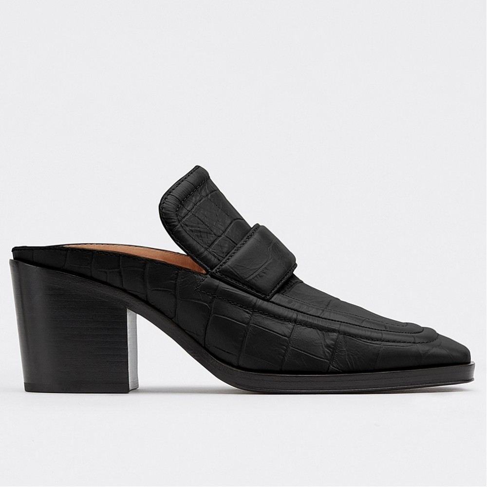 Bottega Veneta Mules In Black Crocodile Embossed Leather TDSS12186