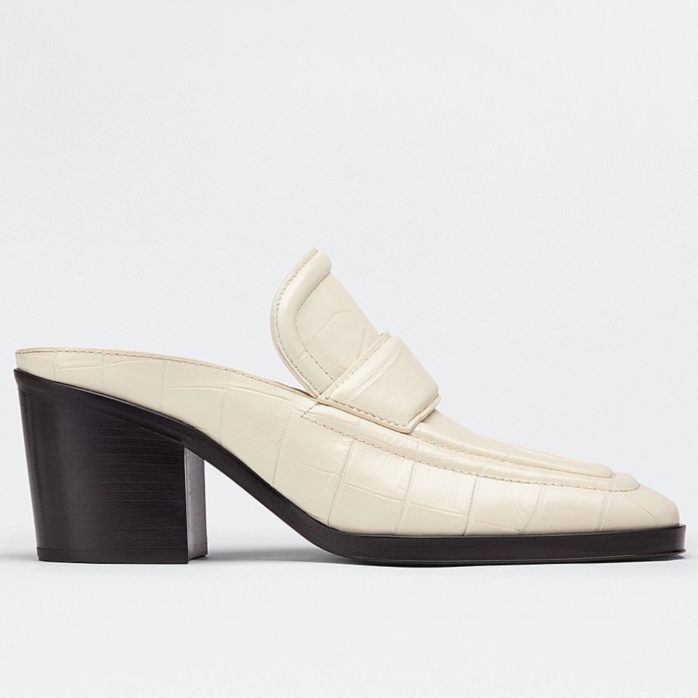 Bottega Veneta Mules In White Crocodile Embossed Leather TDSS12189