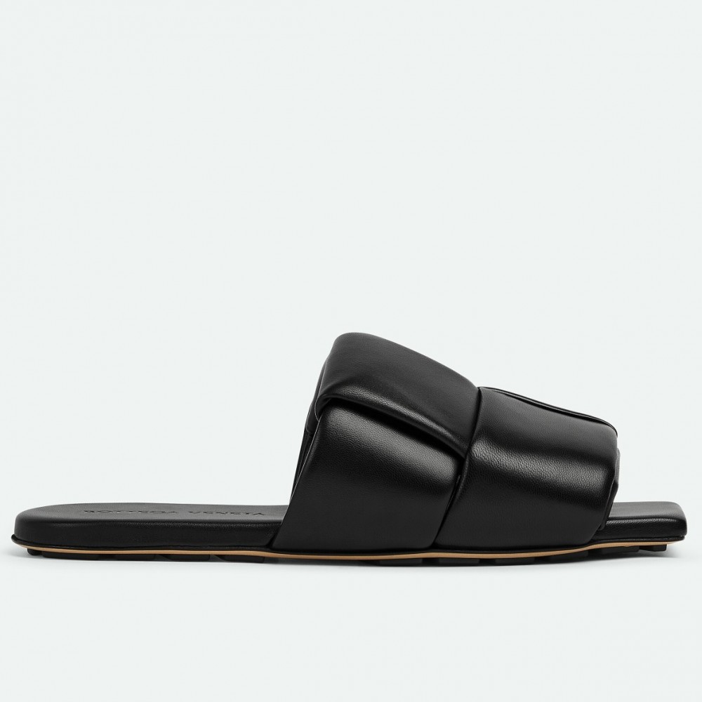 Bottega Veneta Patch Flat Slides In Black Lambskin TDSS12190