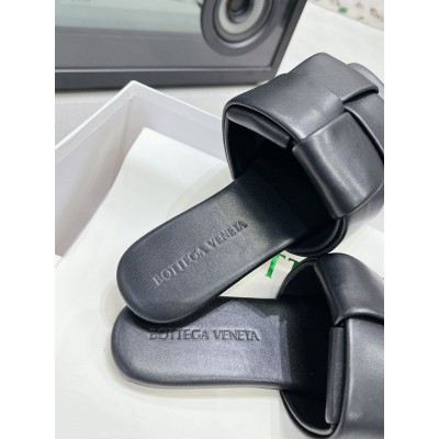 Bottega Veneta Patch Flat Slides In Black Lambskin TDSS12190