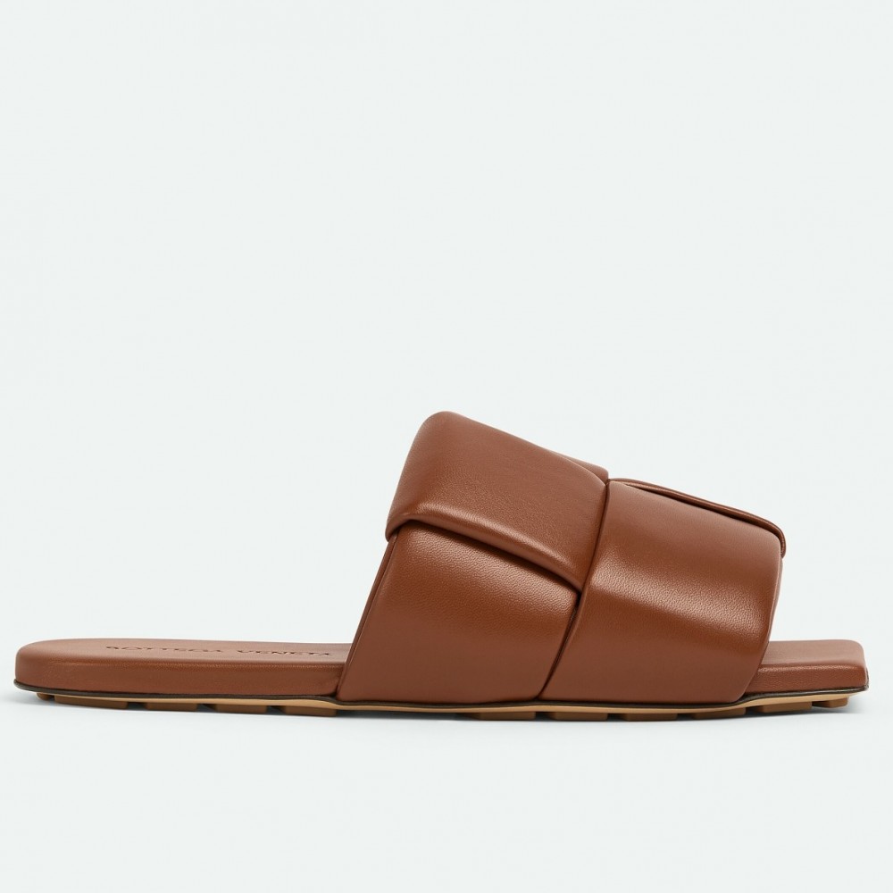 Bottega Veneta Patch Flat Slides In Brown Lambskin TDSS12191