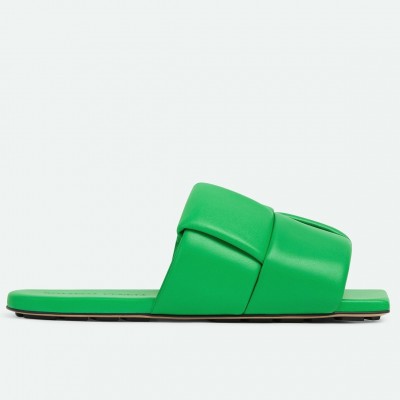 Bottega Veneta Patch Flat Slides In Green Lambskin TDSS12193