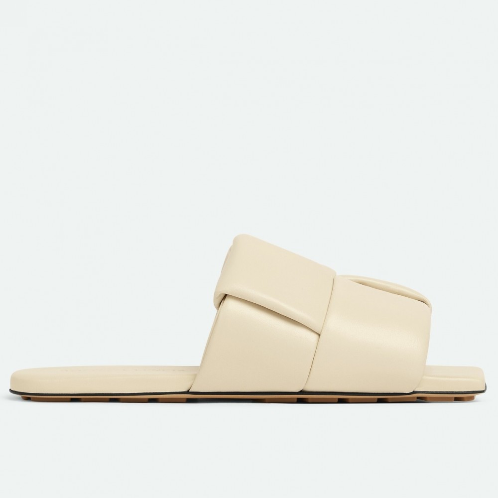 Bottega Veneta Patch Flat Slides In White Lambskin TDSS12195