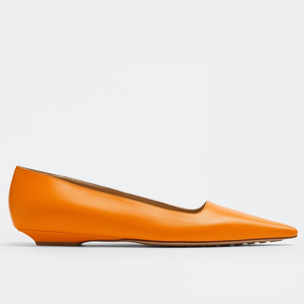 Bottega Veneta Point Ballet Flats In Tangerine Lambskin TDSS12197