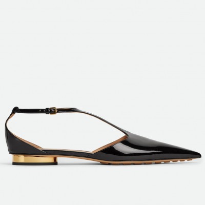 Bottega Veneta Rocket T-Bar Ballerina Flats In Black Patent Leather TDSS12204