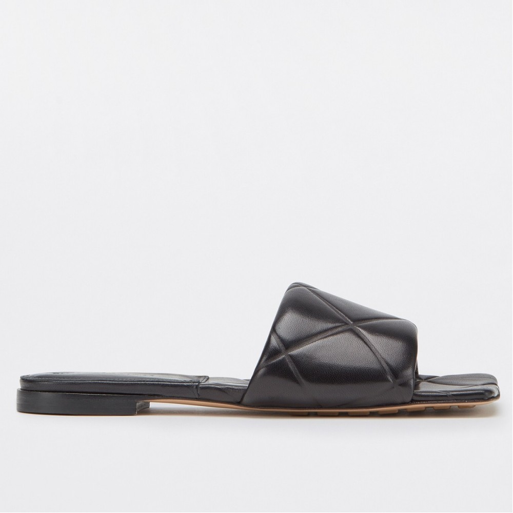 Bottega Veneta Rubber Lido Slides In Black Lambskin TDSS12209