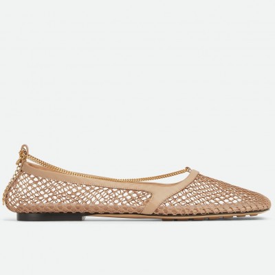 Bottega Veneta Stretch Ballerina Flats In Beige Mesh TDSS12220