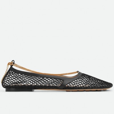 Bottega Veneta Stretch Ballerina Flats In Black Mesh TDSS12221