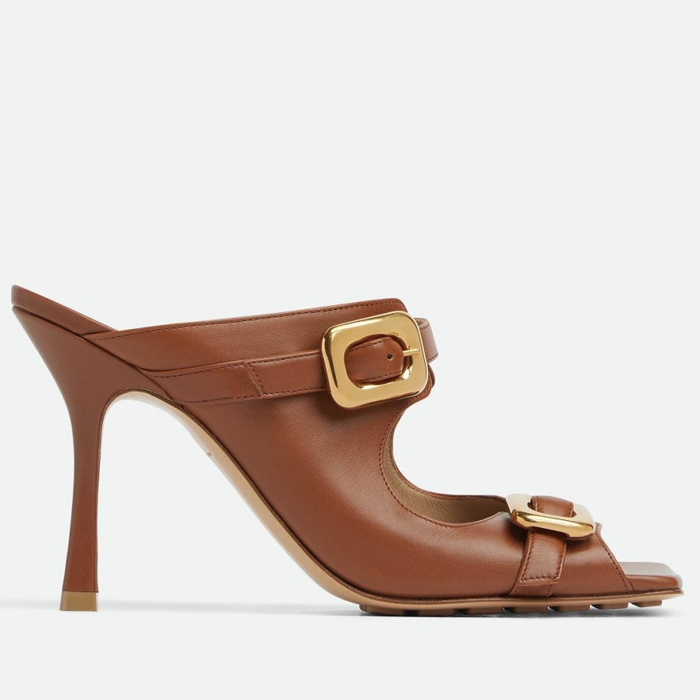 Bottega Veneta Stretch Buckle Mules in Caramel Calfskin TDSS12222