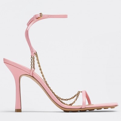 Bottega Veneta Stretch Chain Sandals In Pink Lambskin TDSS12226