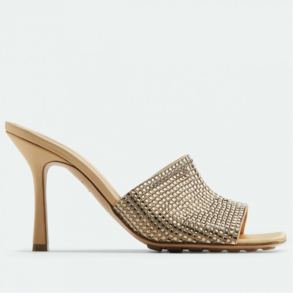 Bottega Veneta Stretch Mules 90mm In Gold Strass-embellished Satin TDSS12237