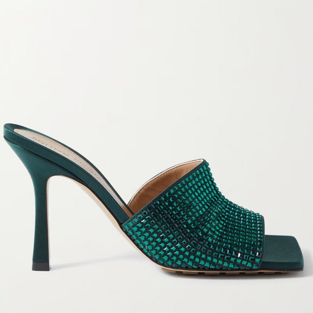 Bottega Veneta Stretch Mules 90mm In Green Strass-embellished Satin TDSS12239