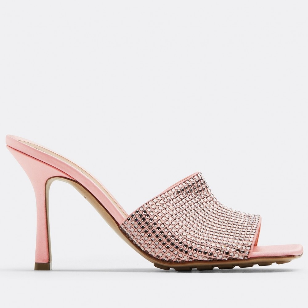 Bottega Veneta Stretch Mules 90mm In Pink Strass-embellished Satin TDSS12241