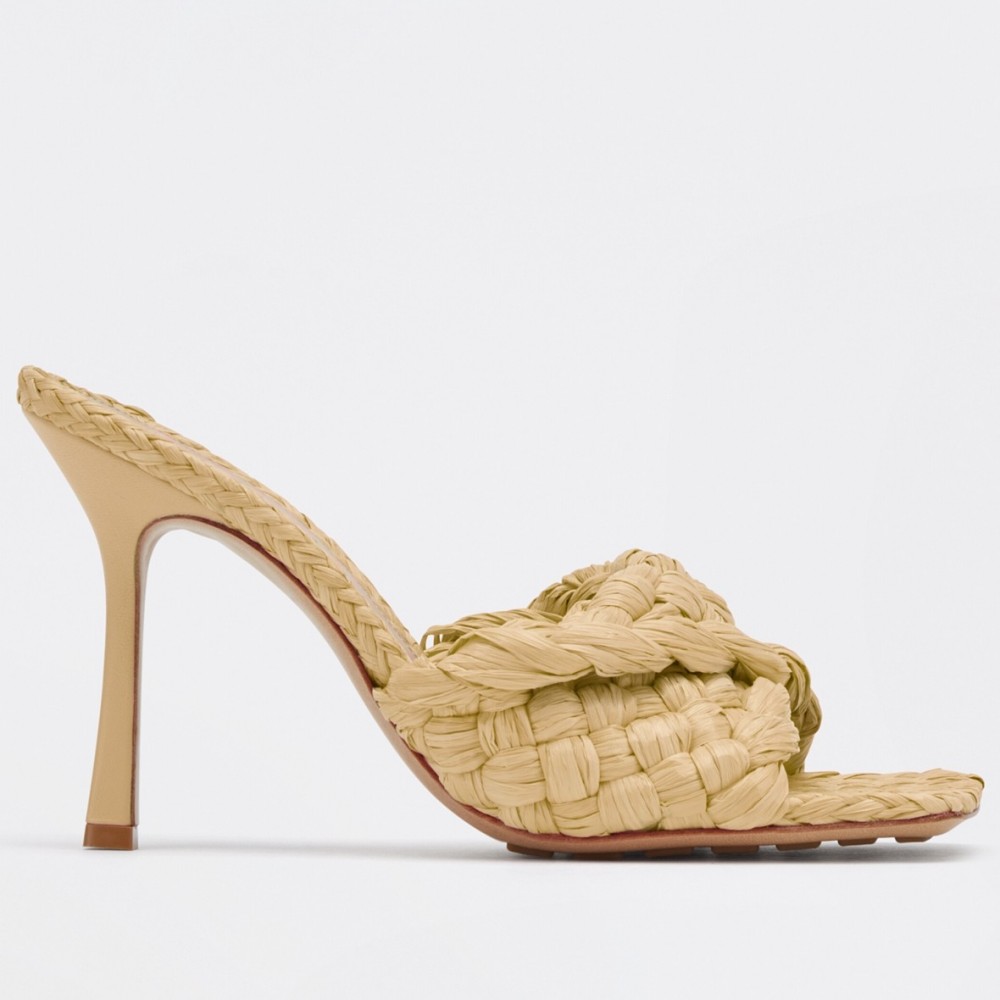 Bottega Veneta Stretch Sandals In Beige Intrecciato Raffia TDSS12248