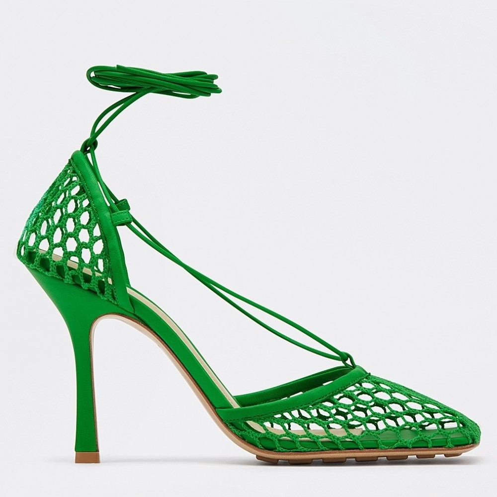 Bottega Veneta Stretch Sandals In Green Mesh TDSS12253