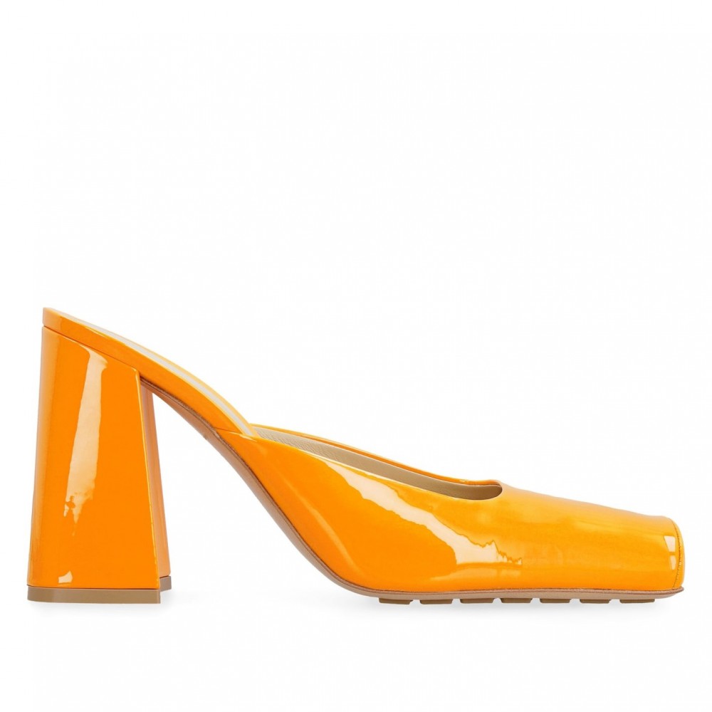 Bottega Veneta Tower Mules In Orange Patent Calfskin TDSS12268