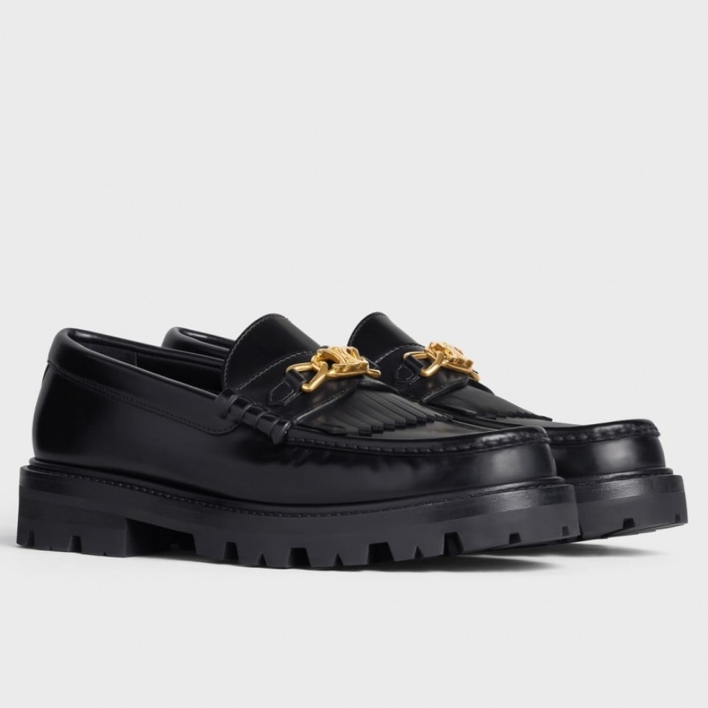 Celine Margaret Loafers in Black Leather with Triomphe Chain TDSS12270