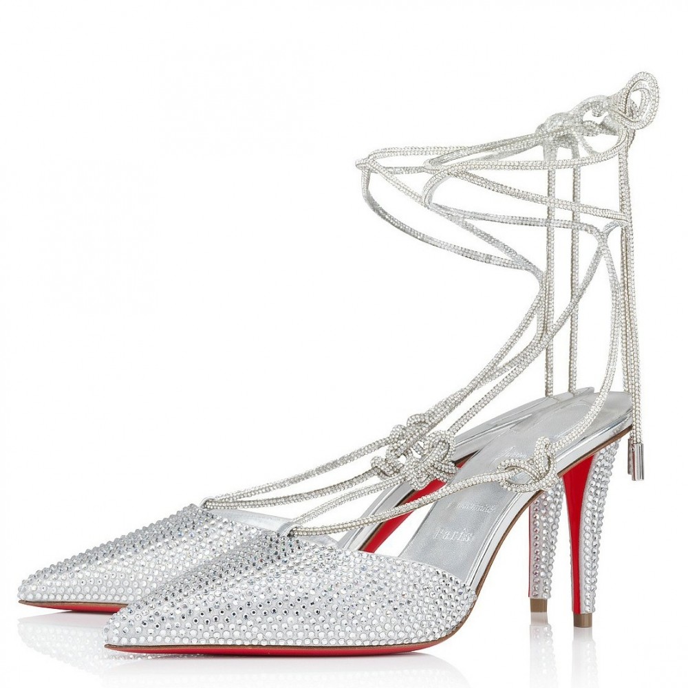 Christian Louboutin Astrid Lace Strassita 85mm Strappy Pumps with Crystal TDSS12281