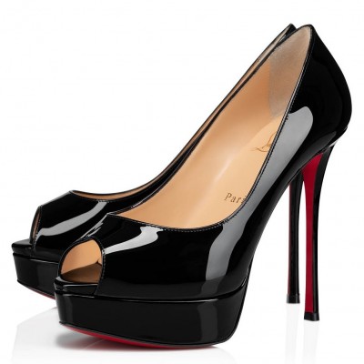 Christian Louboutin Black Patent Fetish Peep 130mm Pumps TDSS12296