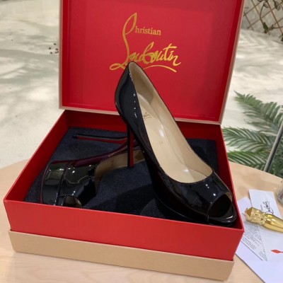 Christian Louboutin Black Patent Fetish Peep 130mm Pumps TDSS12296